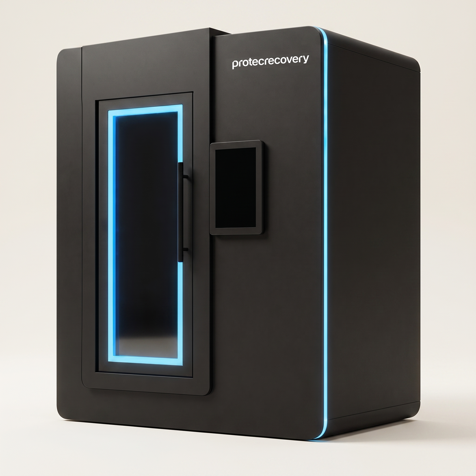 Kelvin 110 whole-body cryotherapy chamber, matte black, angled view