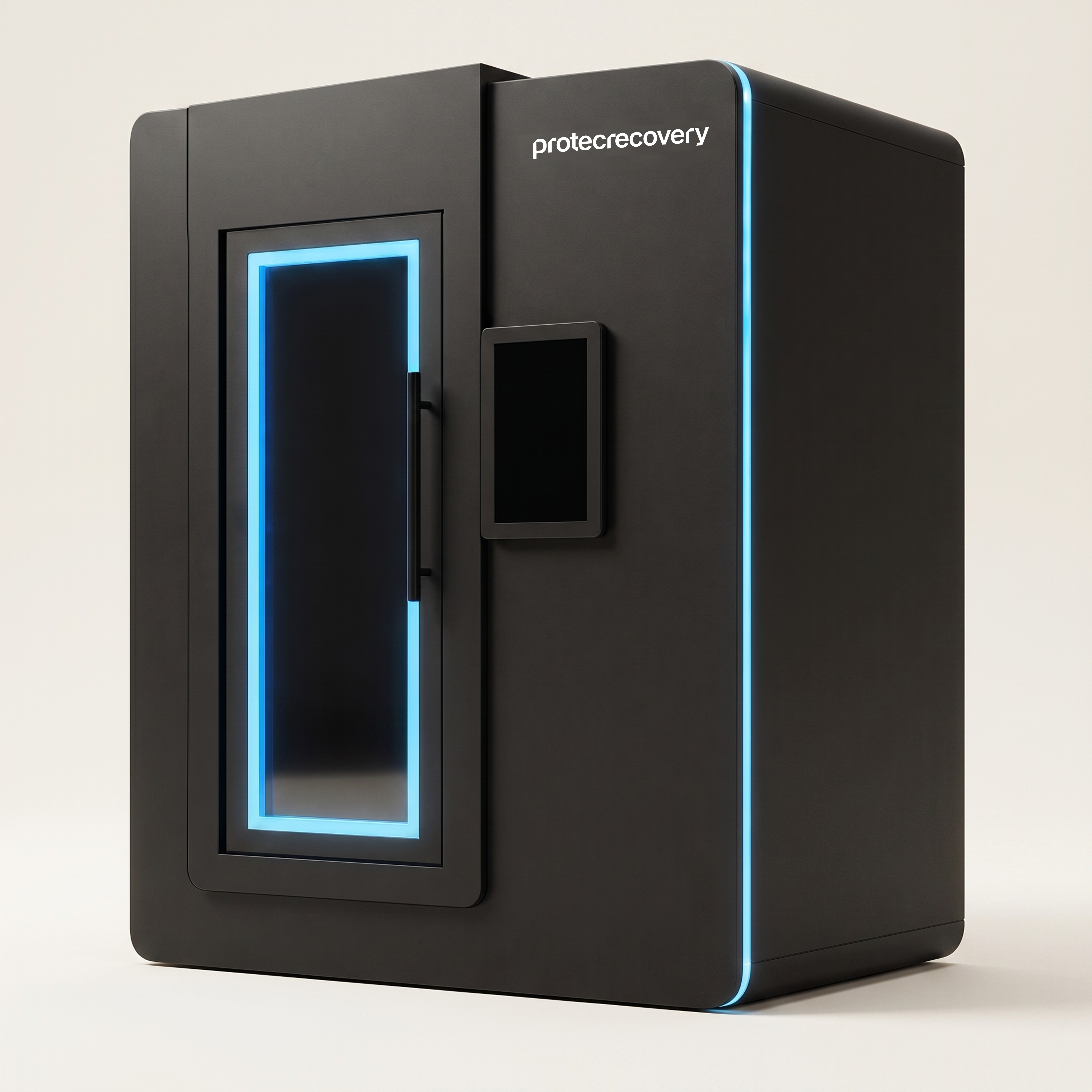Kelvin 110 whole-body cryotherapy chamber, matte black, angled view