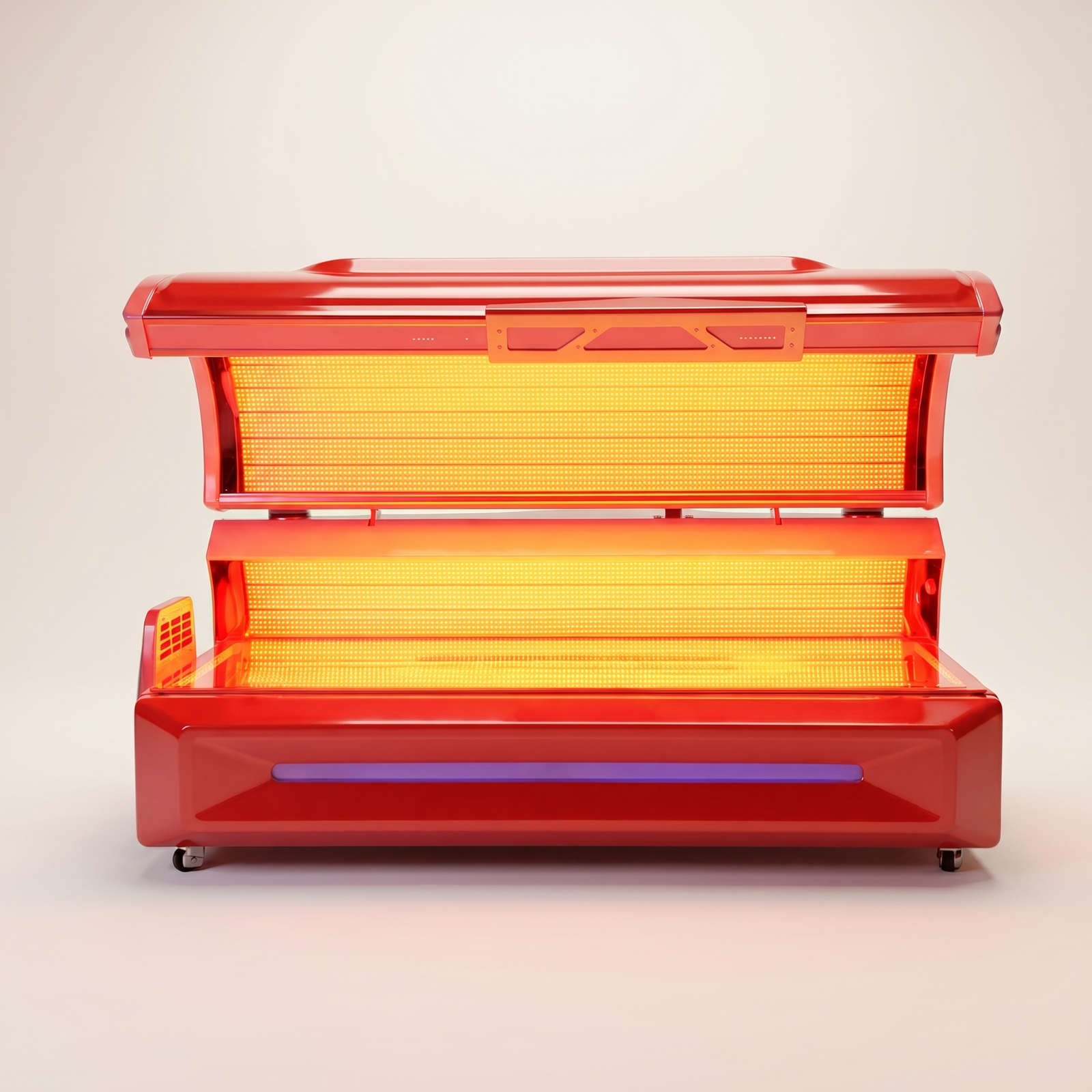 LumaBed full-body red light therapy bed, white, top view with the bed open