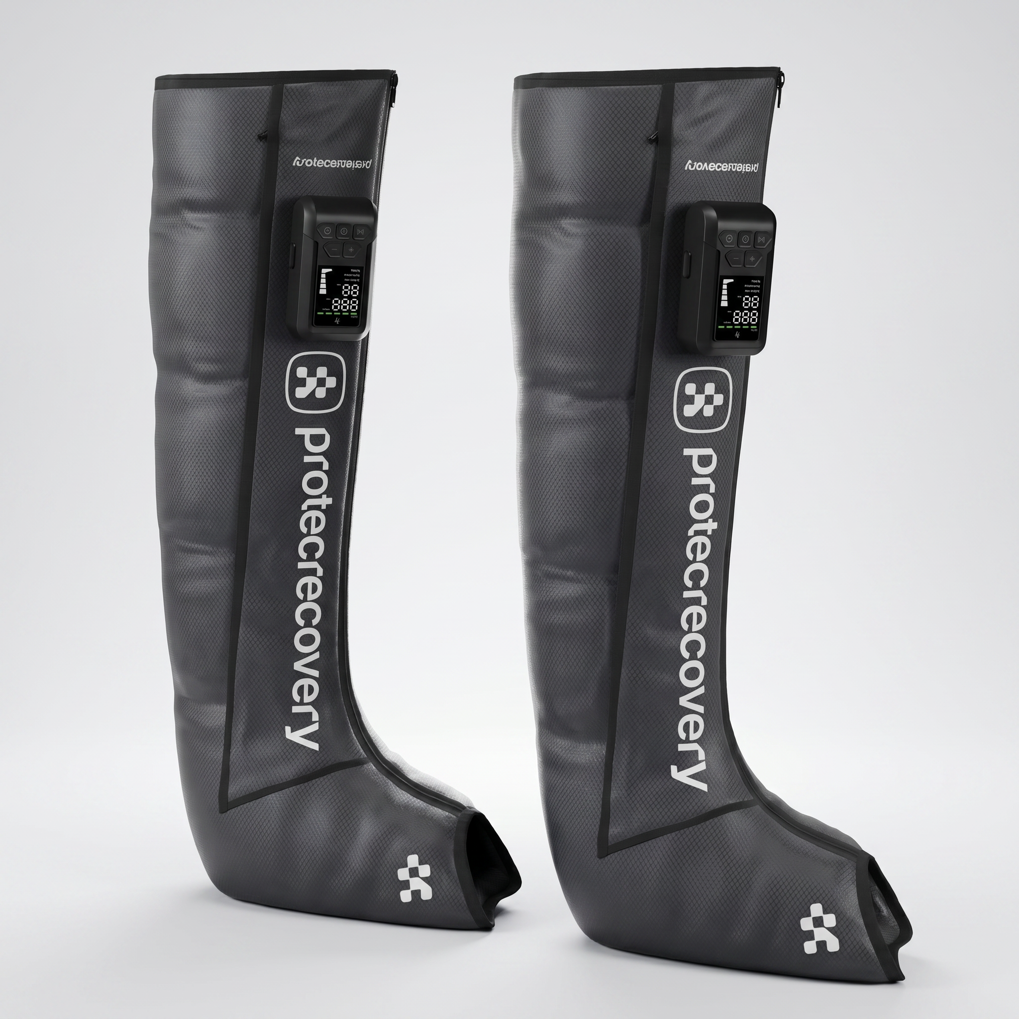 PROBOOTS 2 wireless compression boots standing with the control unit docked